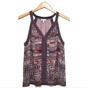 Joie Silk Print V Neck Sleeveless Lightweight Blue Red Summer Tank Top Size M
